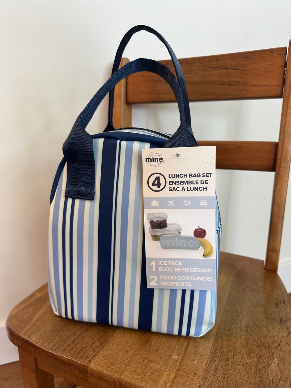 Striped Navy and Light Blue Lunch Tote Bag